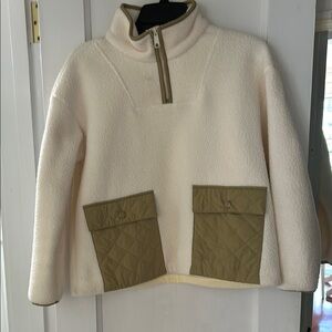 Madewell Cream and Tan Puffer Jacket with Stand-Up Collar